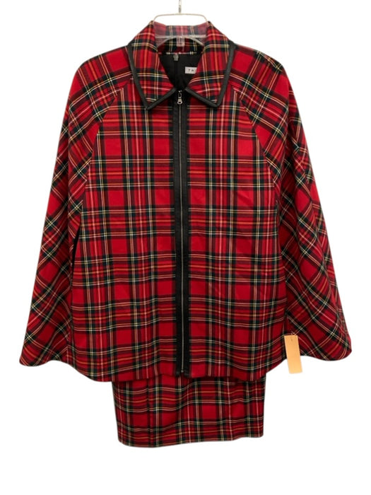 Trina Turk Size S/4 Red, Green & Multi Polyester Blend Cape Plaid Dress Set Red, Green & Multi / S/4