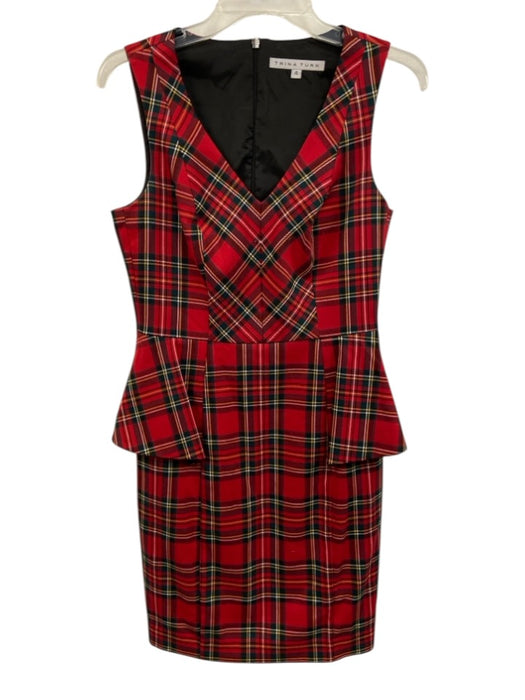 Trina Turk Size S/4 Red, Green & Multi Polyester Blend Cape Plaid Dress Set Red, Green & Multi / S/4