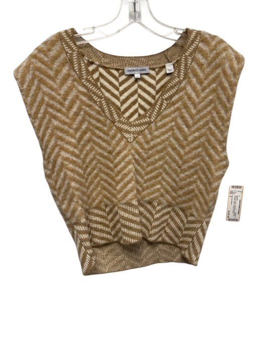 Veronica Beard Size S Brown & Cream Polyester Sleeveless Shoulder Pads Sweater Brown & Cream / S