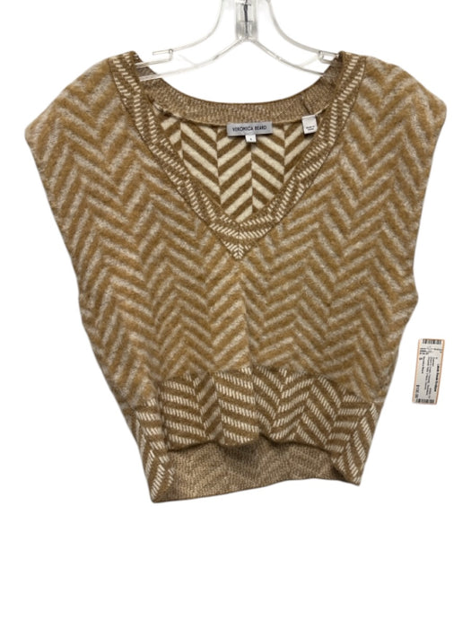 Veronica Beard Size S Brown & Cream Polyester Sleeveless Shoulder Pads Sweater Brown & Cream / S