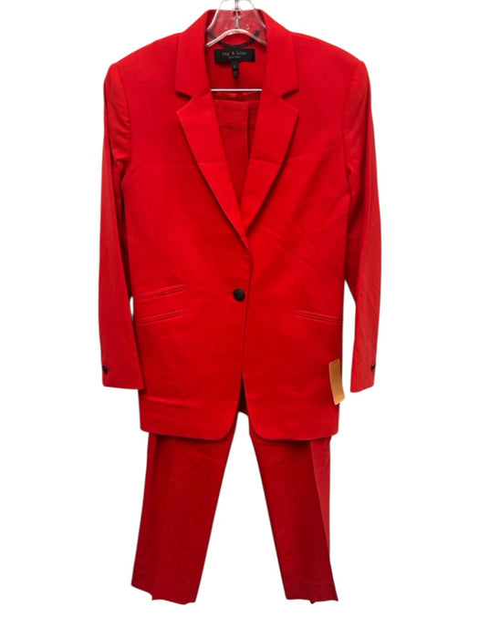 Rag & Bone Size 2/4 Red Wool Blend One Button Blazer Side Stripes Pant Set Red / 2/4