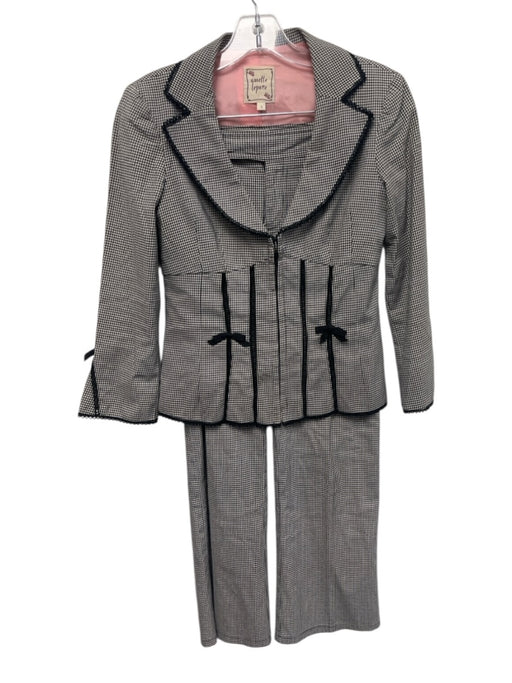 Nanette Lepore Size 2 Black & White Cotton Checked Bows Ladder Lace Pant Set Black & White / 2