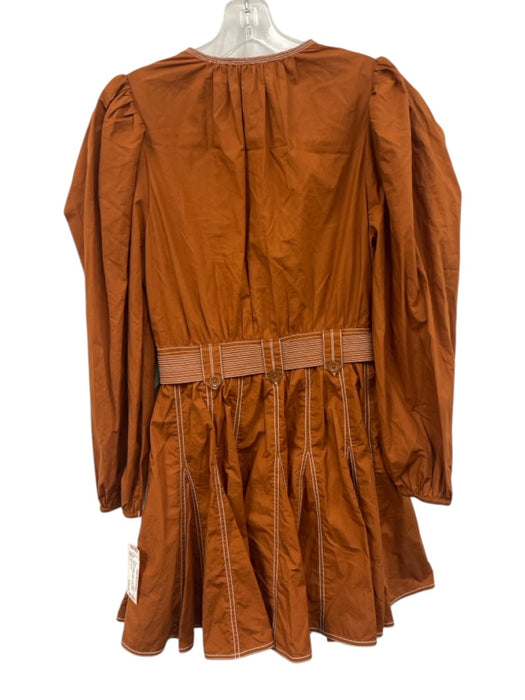 Ulla Johnson Size 2 Brown & White Cotton Long Balloon Sleeve V Neck Dress Brown & White / 2