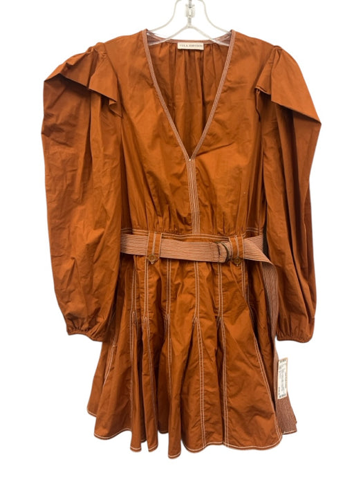 Ulla Johnson Size 2 Brown & White Cotton Long Balloon Sleeve V Neck Dress Brown & White / 2