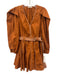 Ulla Johnson Size 2 Brown & White Cotton Long Balloon Sleeve V Neck Dress Brown & White / 2