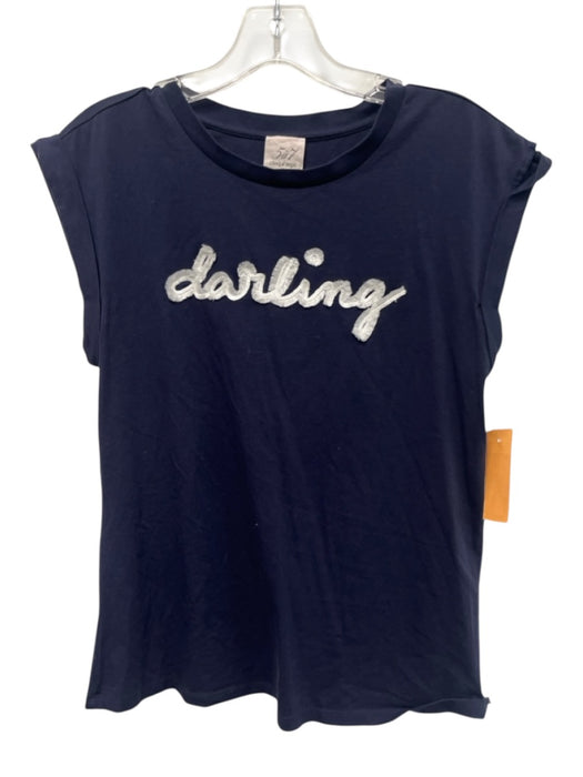 Cinq a Sept Size XS Navy & white Cotton Cap Sleeve Words Sequin Muscle T Top Navy & white / XS