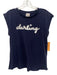 Cinq a Sept Size XS Navy & white Cotton Cap Sleeve Words Sequin Muscle T Top Navy & white / XS