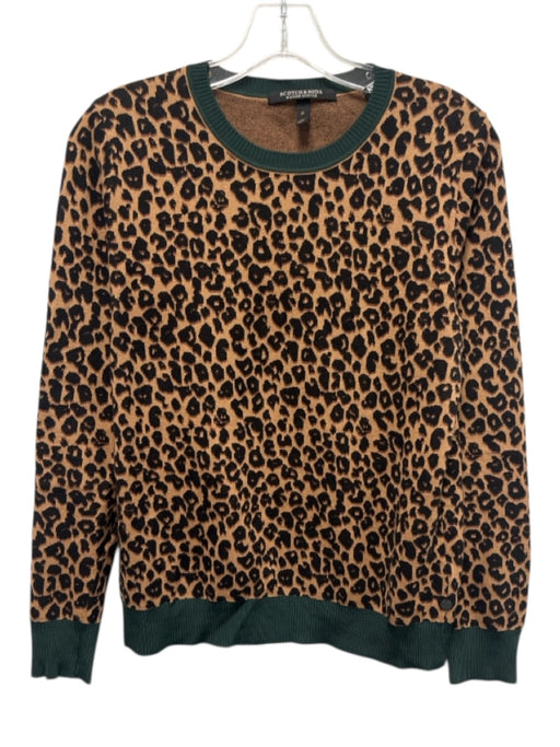 Scotch & Soda Size Medium Brown, Green & Black Cotton Rib Knit Leopard Sweater Brown, Green & Black / Medium