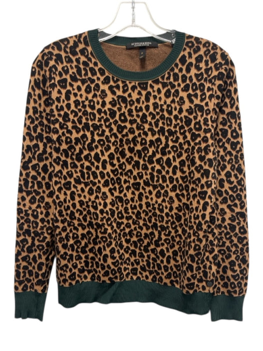 Scotch & Soda Size Medium Brown, Green & Black Cotton Rib Knit Leopard Sweater Brown, Green & Black / Medium
