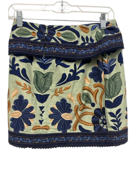 Farm Rio Size 26 Blue, Green, Orange Cotton High Rise Floral Lace Trim Skirt Blue, Green, Orange / 26