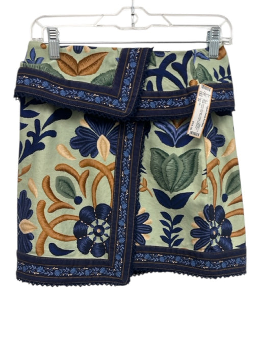 Farm Rio Size 26 Blue, Green, Orange Cotton High Rise Floral Lace Trim Skirt Blue, Green, Orange / 26