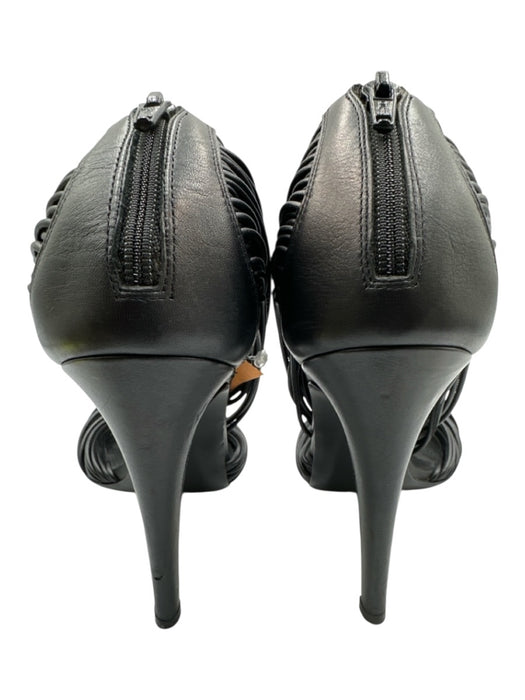 Bottega Veneta Shoe Size 37 Black Leather Toe Strap Multi Strand Back Zip Pumps Black / 37