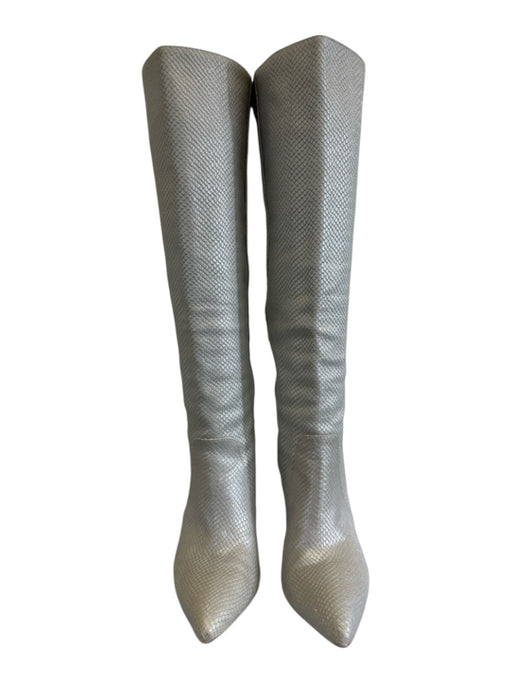 Paige Shoe Size 6.5 Silver Tone Leather Pointed Toe Snake Embossed Boots Silver Tone / 6.5