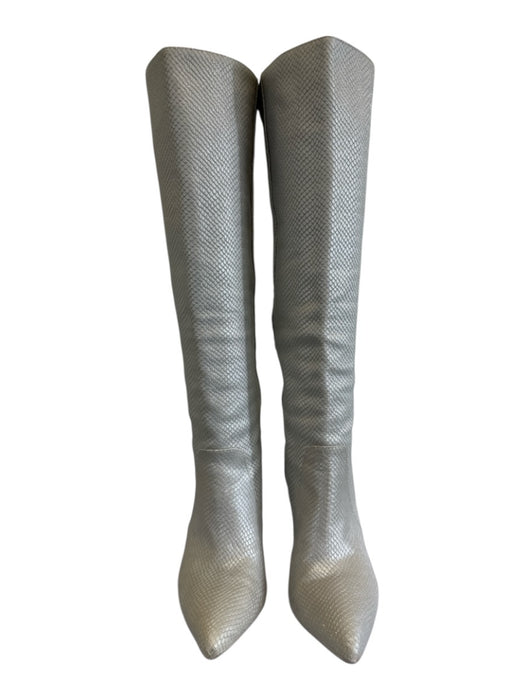 Paige Shoe Size 6.5 Silver Tone Leather Pointed Toe Snake Embossed Boots Silver Tone / 6.5