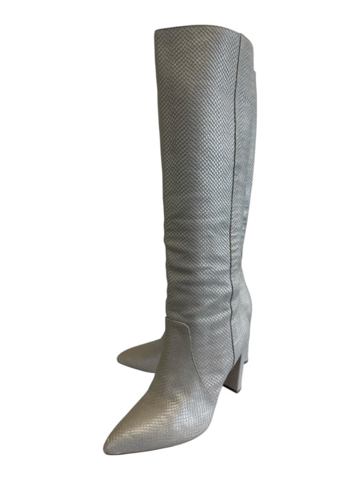 Paige Shoe Size 6.5 Silver Tone Leather Pointed Toe Snake Embossed Boots Silver Tone / 6.5