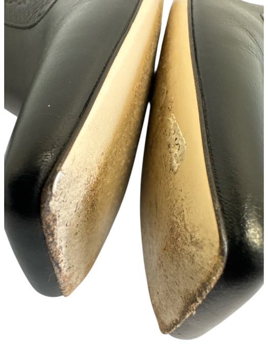 Fendi Shoe Size 36.5 Black Leather Square Toe Logo Embossed Knee High Boots Black / 36.5