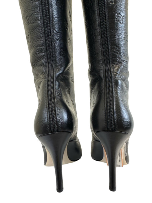 Fendi Shoe Size 36.5 Black Leather Square Toe Logo Embossed Knee High Boots Black / 36.5