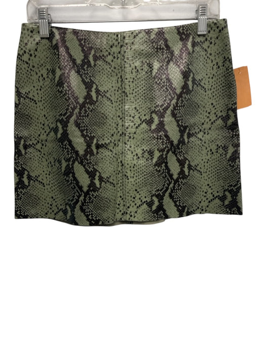 Alice + Olivia Size 6 Light Green & Black Lamb leather High Rise Back Zip Skirt Light Green & Black / 6