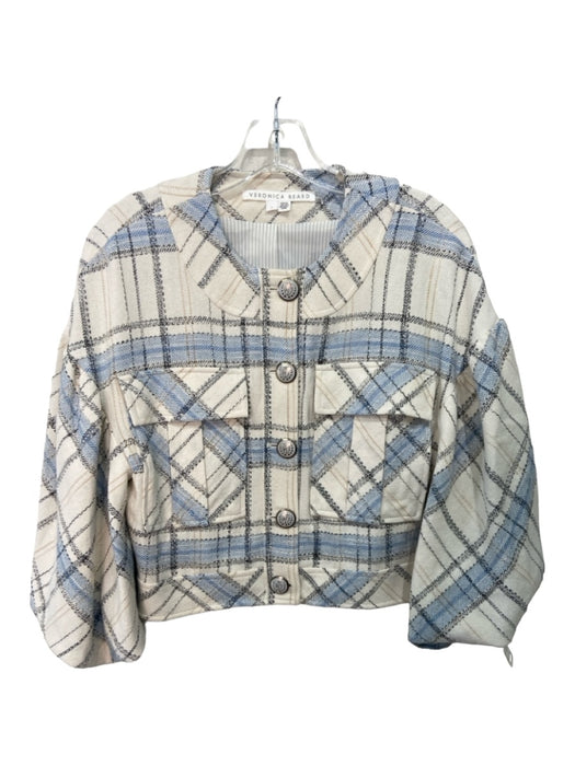 Veronica Beard Size 4 White, Beige, Blue Cotton Blend Plaid Button Down Jacket White, Beige, Blue / 4