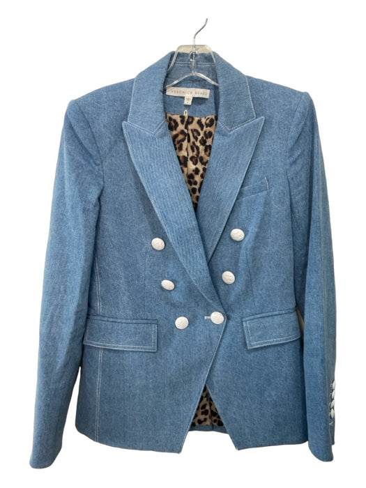 Veronica Beard Size 4 Chambray Blue Cotton Contrast Stitch Shoulder Pads Jacket Chambray Blue / 4
