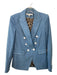 Veronica Beard Size 4 Chambray Blue Cotton Contrast Stitch Shoulder Pads Jacket Chambray Blue / 4