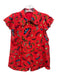 Alice + Olivia Size S Red Silk Button Butterflies Ruffle Cap Sleeve Collar Top Red / S