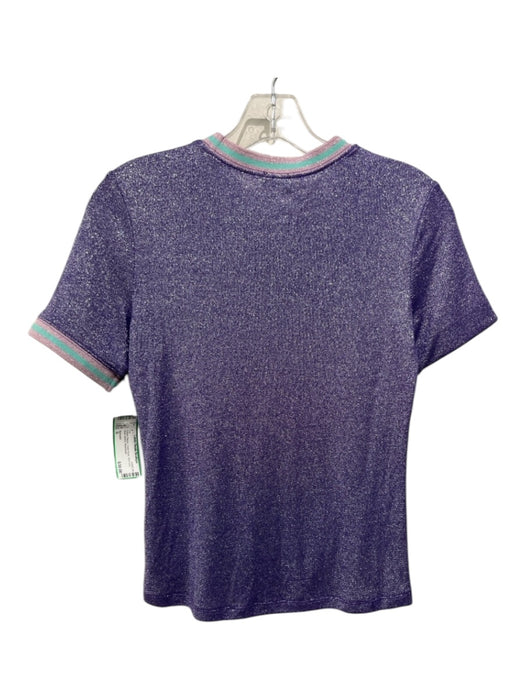 Splendid Size S Purple Rayon Crew Neck Shimmer Short Sleeve Top Purple / S