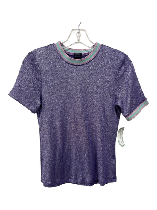 Splendid Size S Purple Rayon Crew Neck Shimmer Short Sleeve Top Purple / S