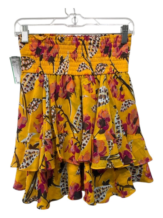 A.L.C. Size 2 Yellow & Pink Silk Elastic Waist Floral Tiered Mini Skirt Yellow & Pink / 2