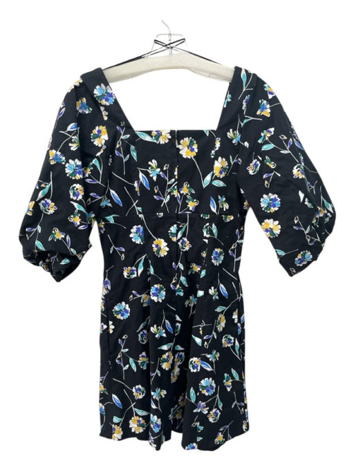 Nicholas Size 2 Black, Blue, Yellow Cotton Short Sleeve Floral Back Zip Dress Black, Blue, Yellow / 2