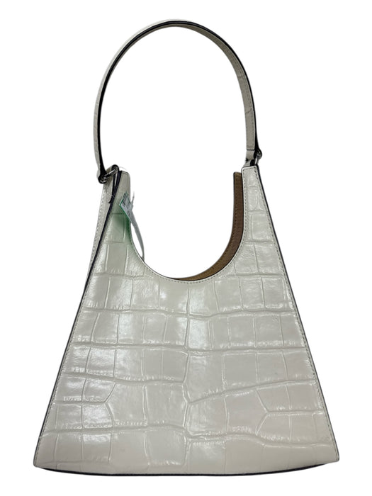Staud Cream White Leather Croc Embossed Shoulder Strap Silver Tone Hardware Bag Cream White / Small
