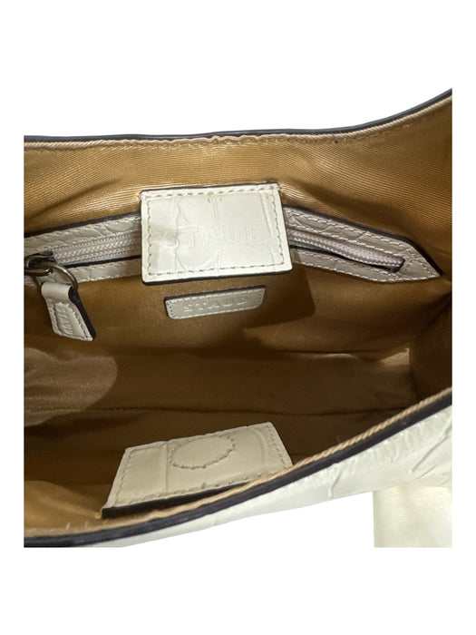 Staud Cream White Leather Croc Embossed Shoulder Strap Silver Tone Hardware Bag Cream White / Small
