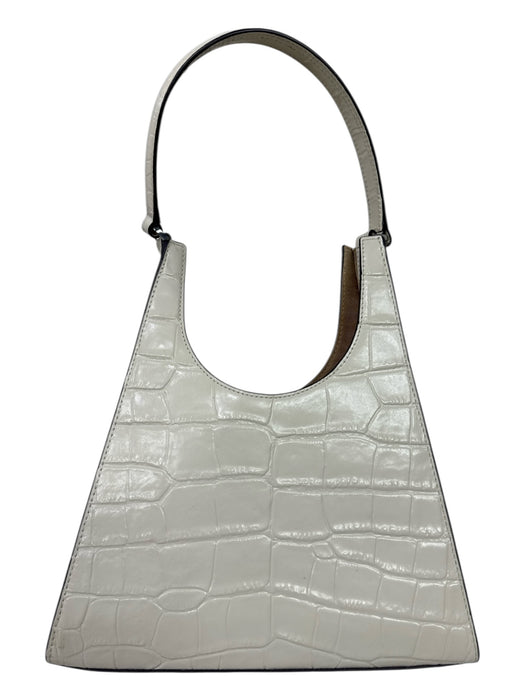 Staud Cream White Leather Croc Embossed Shoulder Strap Silver Tone Hardware Bag Cream White / Small