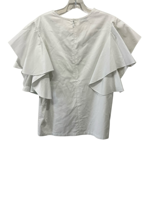 Co Size M White Cotton Flutter Sleeves Back Zip Poplin Top White / M