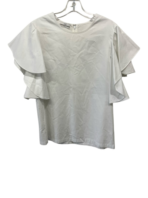 Co Size M White Cotton Flutter Sleeves Back Zip Poplin Top White / M