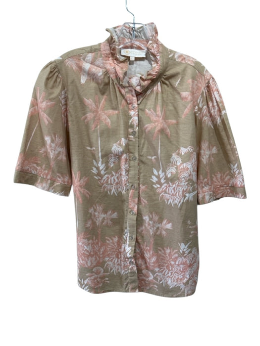 Sheridan French Size L Beige & Pink Linen Botanical Print Short Sleeve Top Beige & Pink / L