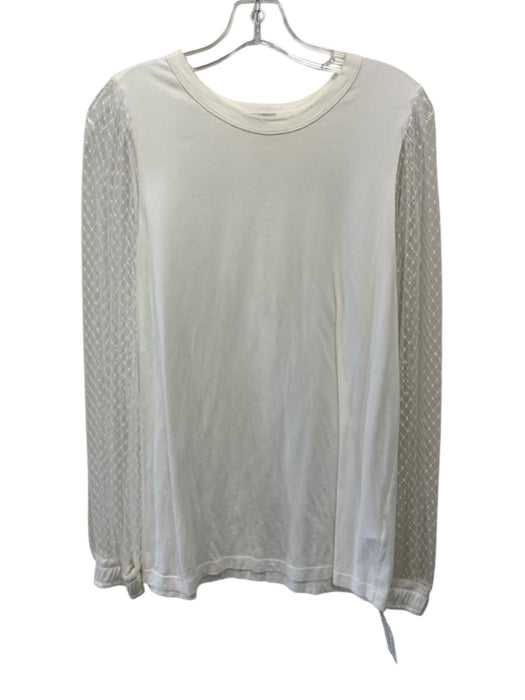 Clu Size M White Cotton Sheer Balloon Sleeve Lattice Elastic wrist Top White / M
