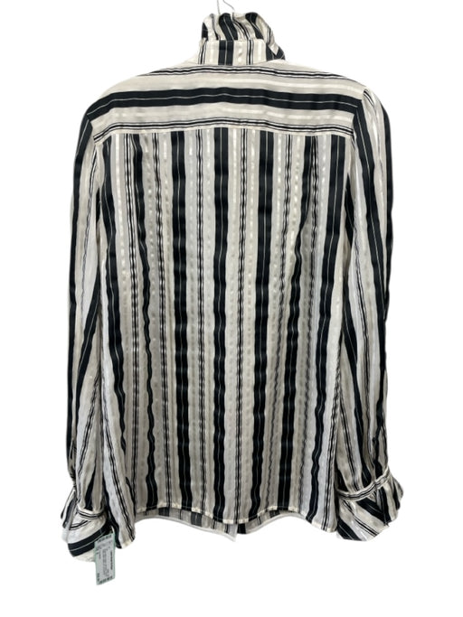 Tory Burch Size 8 Cream White & Black Silk Blend Striped Ruffle Detail Top Cream White & Black / 8