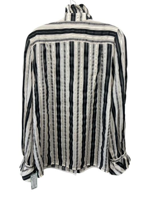Tory Burch Size 8 Cream White & Black Silk Blend Striped Ruffle Detail Top Cream White & Black / 8
