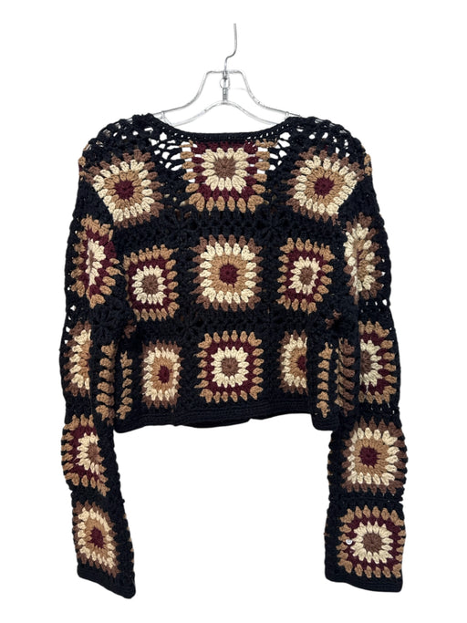 Zara Size S Black & Brown Acrylic Crochet Knit Button Up Front Pockets Sweater Black & Brown / S
