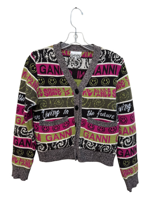 Ganni Size XS Multicolor Wool & Polyamide Button Front Front Pockets Sweater Multicolor / XS