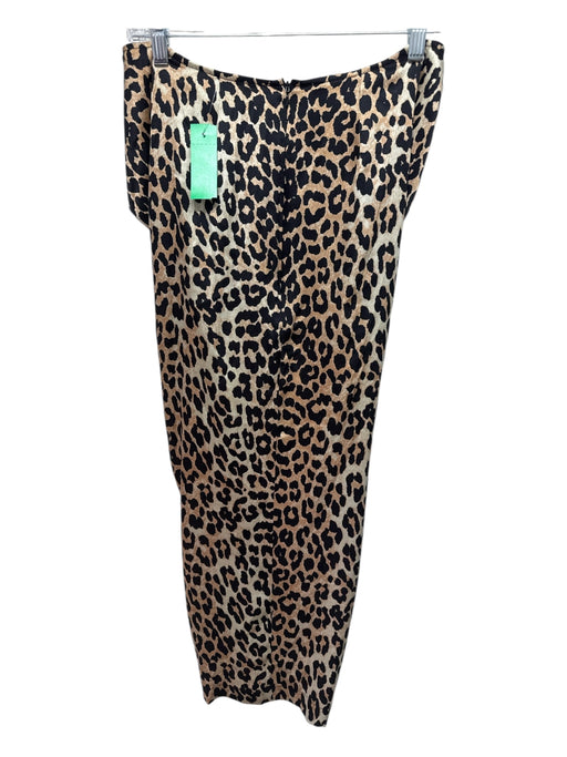 Ganni Size 34 Black & Tan Silk Leopard Print Tie Detail Front Slit Skirt Black & Tan / 34