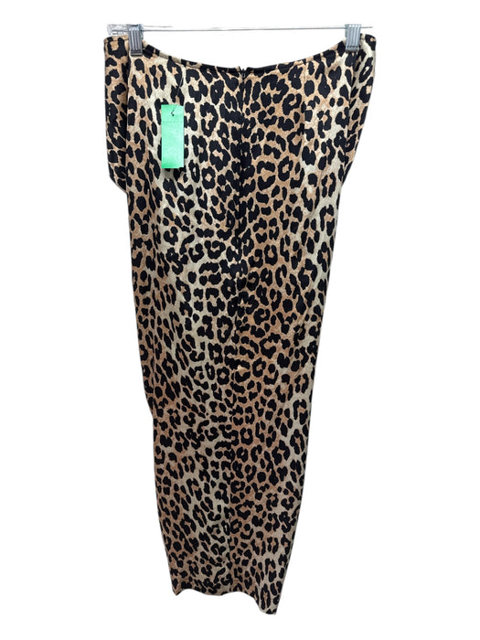 Ganni Size 34 Black & Tan Silk Leopard Print Tie Detail Front Slit Skirt Black & Tan / 34