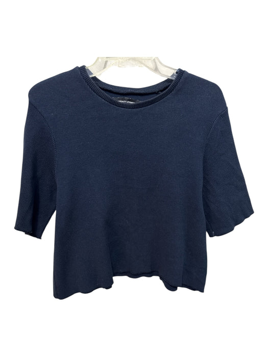 Margaux Lonnberg Size 2 Navy Blue Cotton Ribbed Crew Neck Top Navy Blue / 2