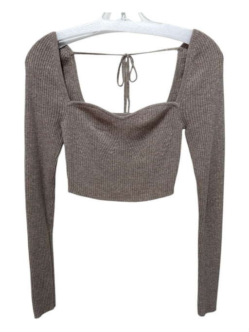 Reformation Size S Taupe Brown Cashmere Ribbed Sweetheart Neckline Cropped Top Taupe Brown / S