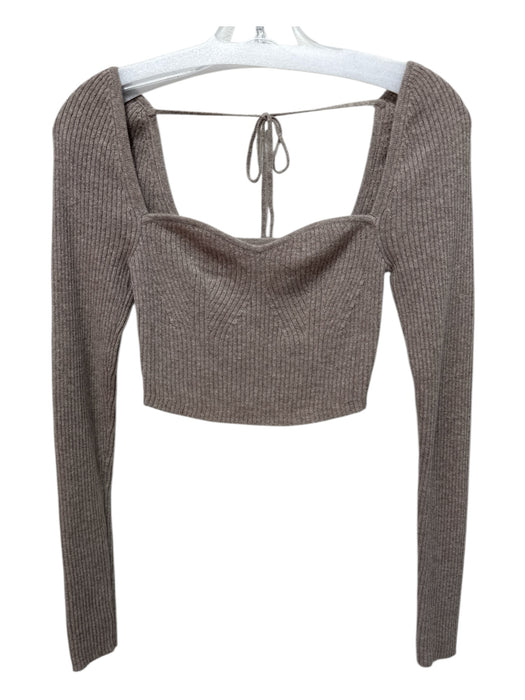 Reformation Size S Taupe Brown Cashmere Ribbed Sweetheart Neckline Cropped Top Taupe Brown / S