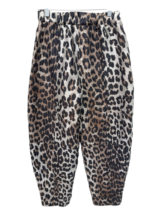 Ganni Size 34 Tan & Charcoal Polyester Jacquard Leopard Print Pockets Pants Tan & Charcoal / 34