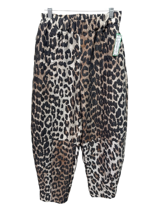 Ganni Size 34 Tan & Charcoal Polyester Jacquard Leopard Print Pockets Pants Tan & Charcoal / 34