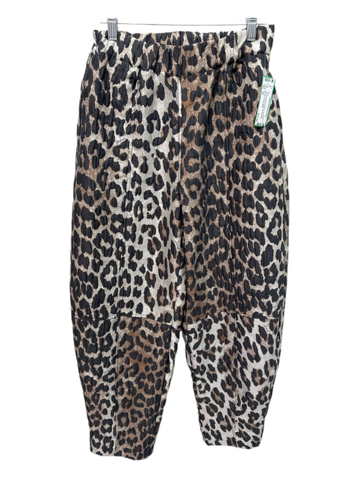 Ganni Size 34 Tan & Charcoal Polyester Jacquard Leopard Print Pockets Pants Tan & Charcoal / 34