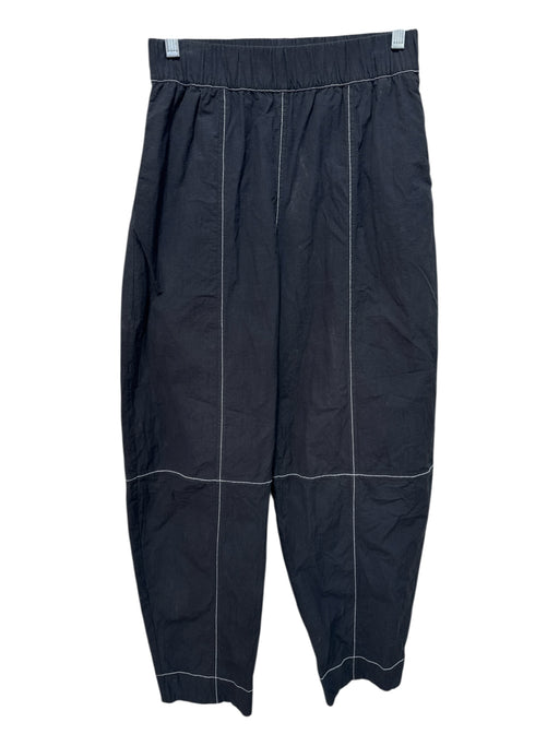 Ganni Size 34 Black cotton & polyamide Contrast Stitching Elastic Waist Pants Black / 34